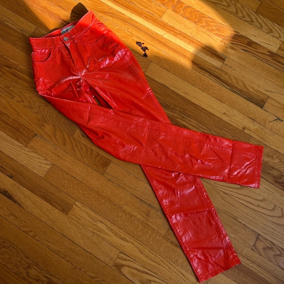 Fiorucci Yves Cigarette Straight Leg Vinyl Pant in Orange Red 23 - Picture 6 of 14